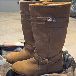 Coach suede Knee-High Boots with Buckle Detail